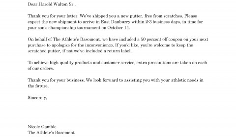 Adjustment Letter - The Athlete's Basement